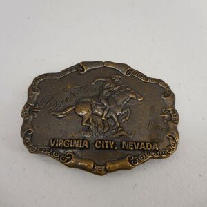 Belt Buckle Pony Express Western Horseman Cowboy Pioneer Virgina City NV Brass 4